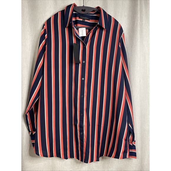 Banana Republic Dillon Shirt Button Up Blouse Navy Blue Striped Size Large - NWT - Picture 1 of 7